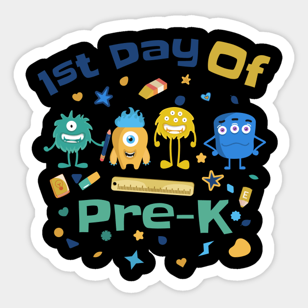 Kid 1st Day Of Preschool Kindergarten Monster Design Sticker by AimArtStudio